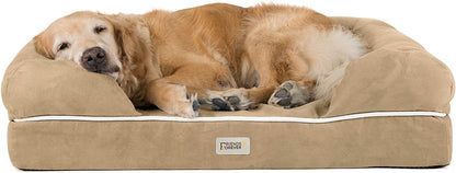 Premium X-Large Orthopedic Dog Bed - Calming Memory Foam Sofa with Wall Rim Pillow, Water Resistant, Washable Cover & Non-Slip Bottom - Stylish Khaki Beige