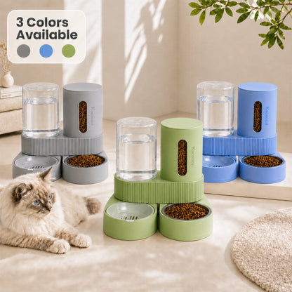 Kacoomi 2-Pack Large Capacity Gravity Pet Feeder & Water Dispenser Set with Stainless Steel Bowls for Cats and Small Dogs