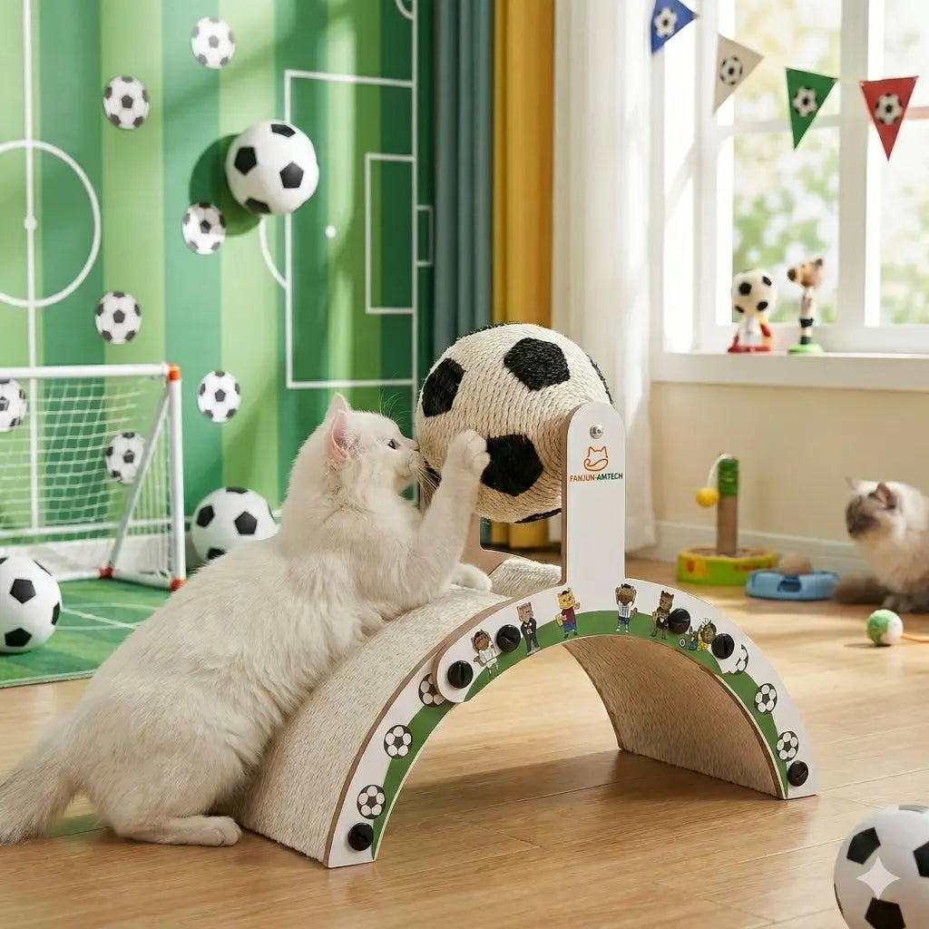 Durable Soccer Ball Cat Scratching Post - Upgraded Corrugated Cardboard Arch Bridge for Fun Indoor Play!