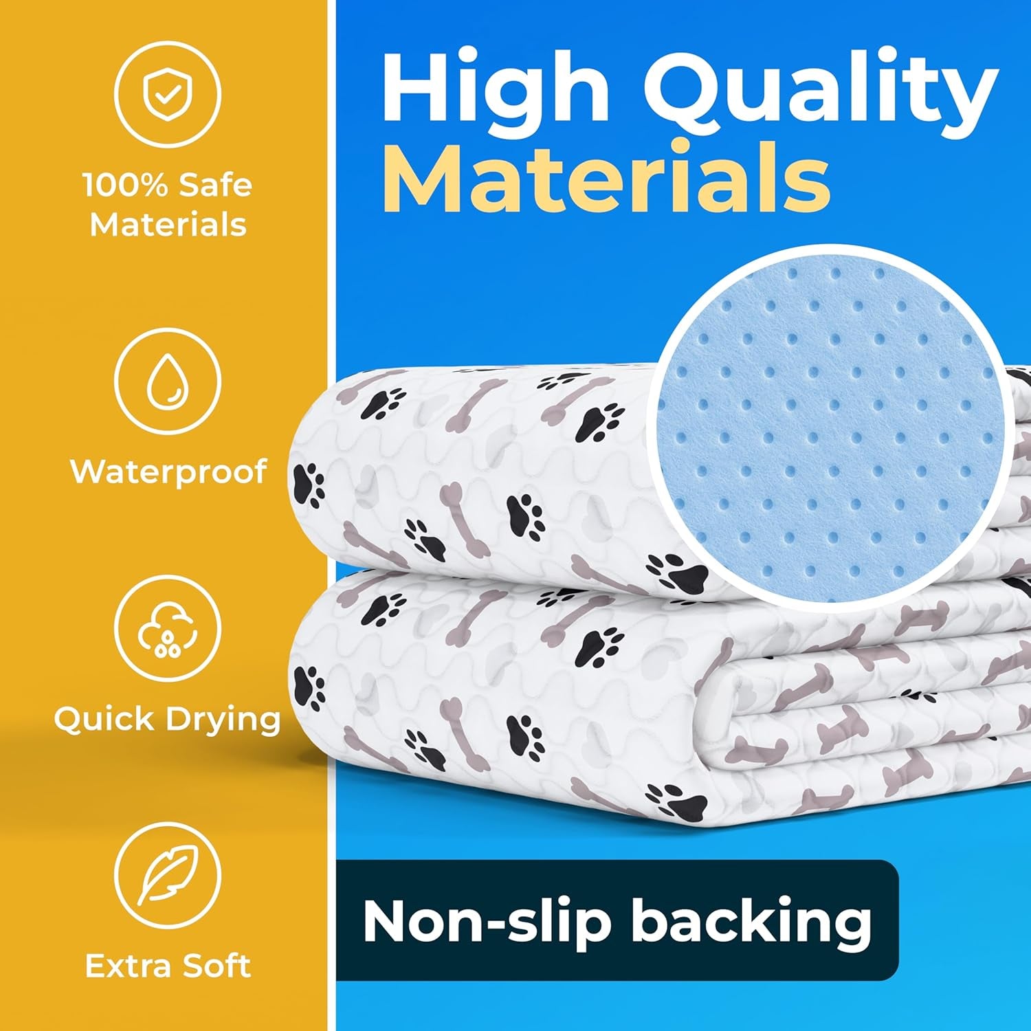 Premium Washable Dog Pee Pads - Waterproof, Reusable, Anti-Slip Training Pads for Puppies (Pack of 6 - 30x34)