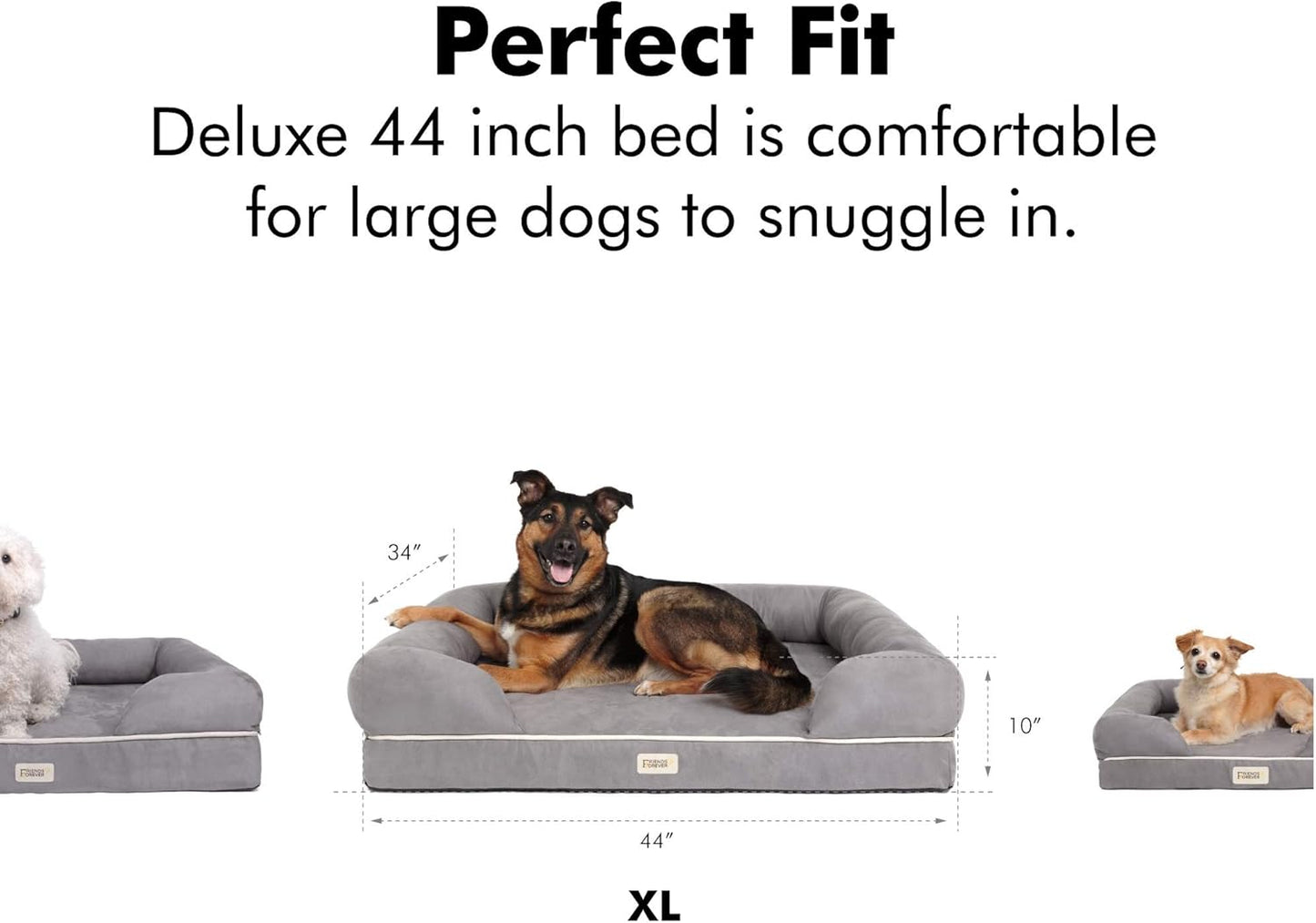 Premium X-Large Orthopedic Dog Bed - Calming Memory Foam Sofa with Wall Rim Pillow, Water Resistant, Washable Cover & Non-Slip Bottom - Stylish Khaki Beige