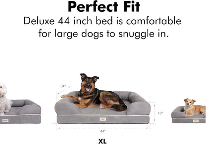Premium X-Large Orthopedic Dog Bed - Calming Memory Foam Sofa with Wall Rim Pillow, Water Resistant, Washable Cover & Non-Slip Bottom - Stylish Khaki Beige