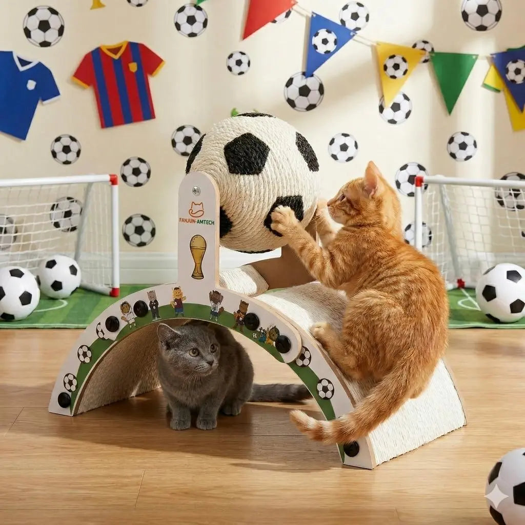 Durable Soccer Ball Cat Scratching Post - Upgraded Corrugated Cardboard Arch Bridge for Fun Indoor Play!