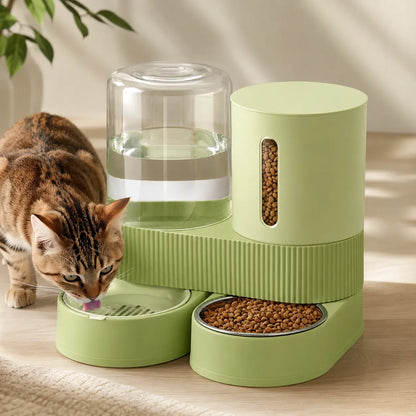 Kacoomi 2-Pack Large Capacity Gravity Pet Feeder & Water Dispenser Set with Stainless Steel Bowls for Cats and Small Dogs