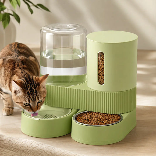 Kacoomi 2-Pack Large Capacity Gravity Pet Feeder & Water Dispenser Set with Stainless Steel Bowls for Cats and Small Dogs