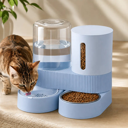 Kacoomi 2-Pack Large Capacity Gravity Pet Feeder & Water Dispenser Set with Stainless Steel Bowls for Cats and Small Dogs