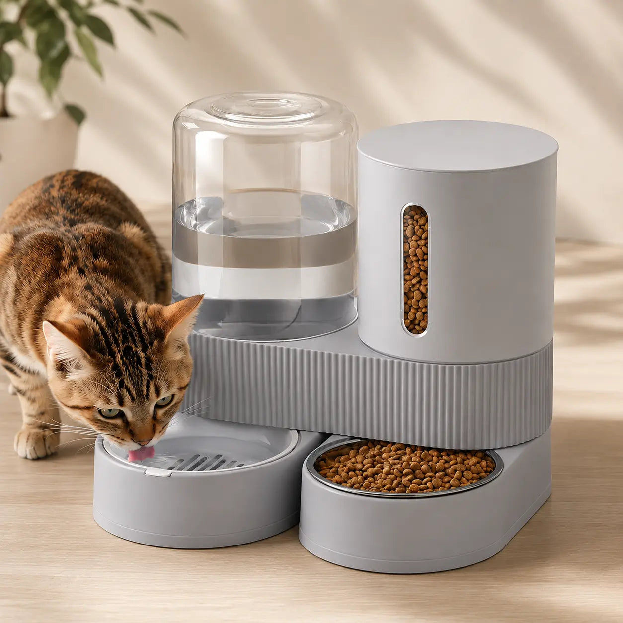 Kacoomi 2-Pack Large Capacity Gravity Pet Feeder & Water Dispenser Set with Stainless Steel Bowls for Cats and Small Dogs