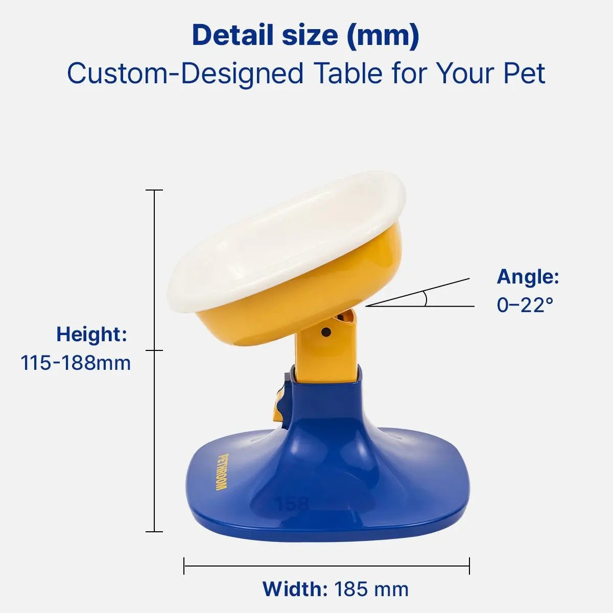 PETHROOM Adjustable Height Pet Feeding Stand with Non-Slip Base & Durable Ceramic Bowls for Dogs and Cats