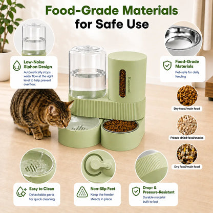 Kacoomi 2-Pack Large Capacity Gravity Pet Feeder & Water Dispenser Set with Stainless Steel Bowls for Cats and Small Dogs