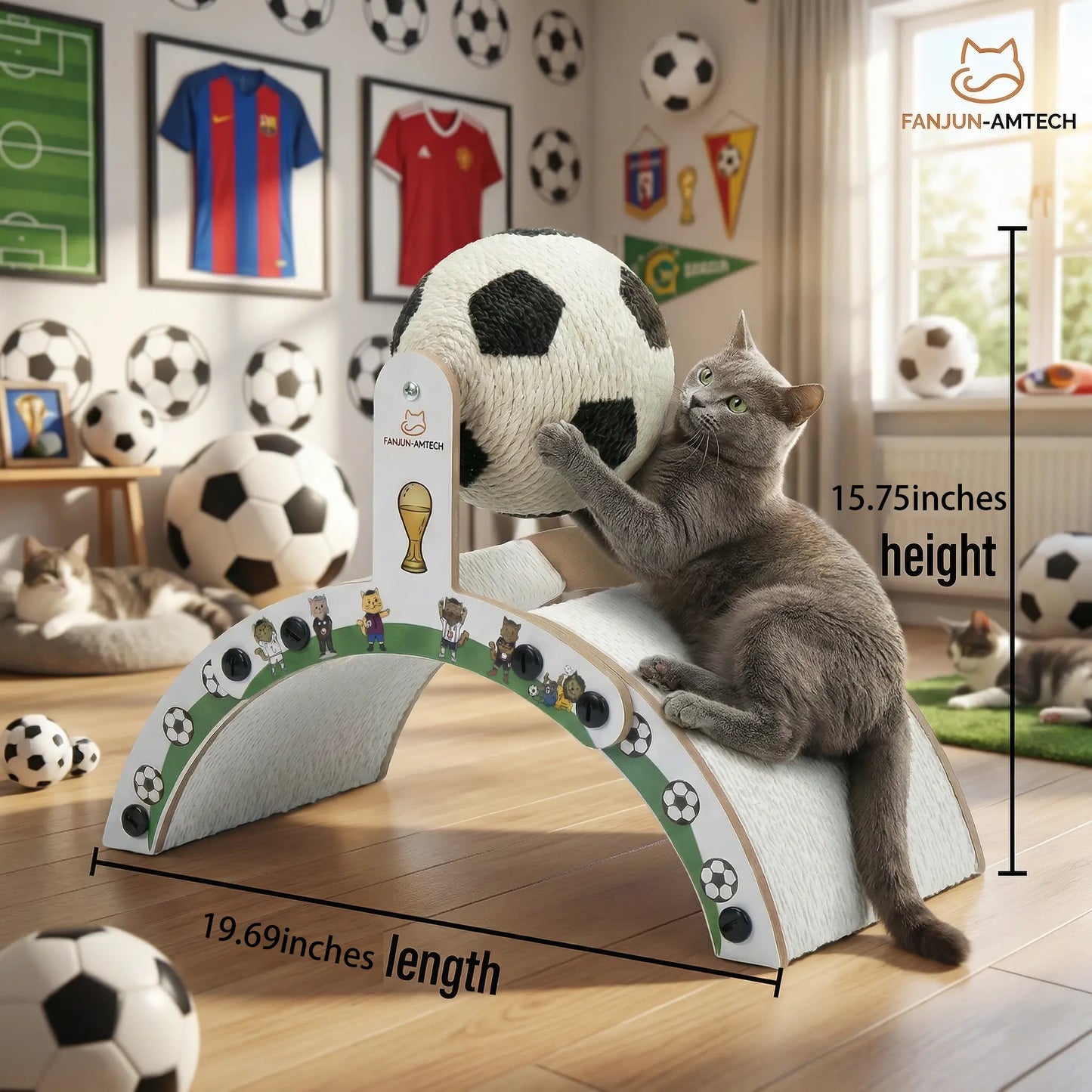 Durable Soccer Ball Cat Scratching Post - Upgraded Corrugated Cardboard Arch Bridge for Fun Indoor Play!